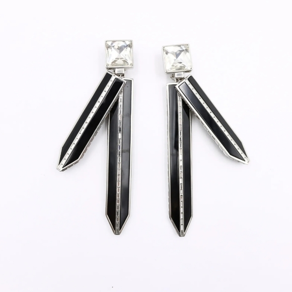 *SOLD* Perfect Luxury Gift of Love Black & Silver Saint Laurent Clip-On Earrings - Picture 4 of 11